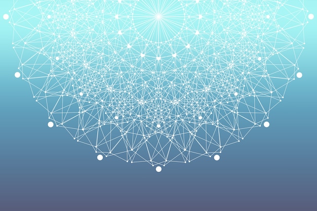 Fractal element with connected lines and dots. Big data complex. Particle compounds. Network connection, lines plexus. Minimalistic chaotic design, illustration.