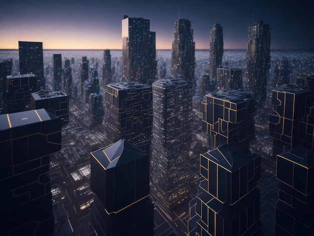 Фрактальный футуристический кубический город, сгенерированный AI