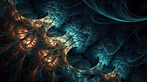 A fractal image of a blue and green swirly designgenerative ai