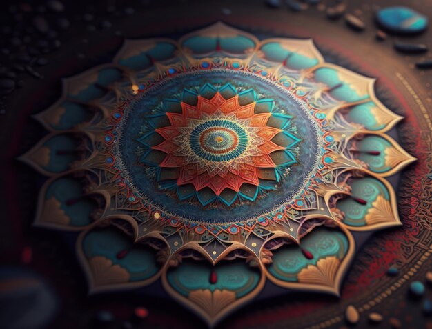 Fractal mandala Sacred geometry background created with Generative AI technology