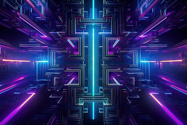 Fractal patterns and geometry on futuristic background of neon lights