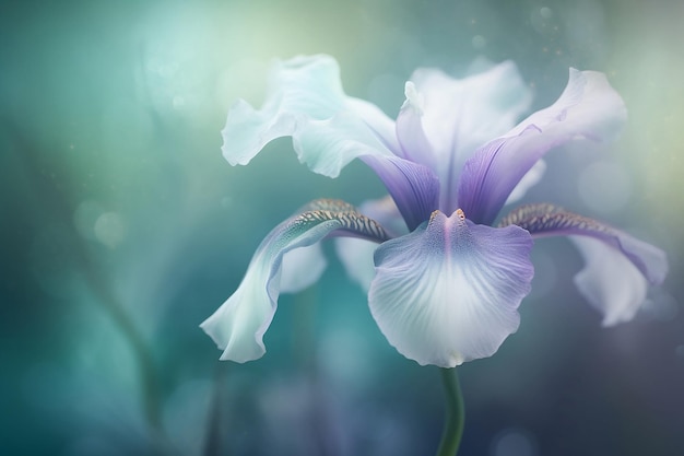 Fragile puprle iris on pastel background close up