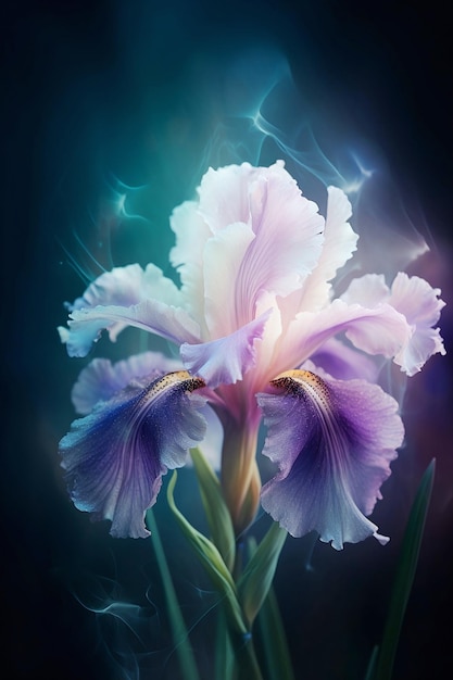 Fragile puprle iris on pastel background close up