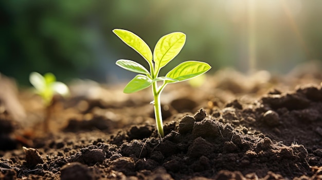 Fragile sprout in a field reaches for wheat sprouts sprouted in the soil Agriculture concept