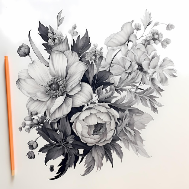The Fragility of Life Captivating Black and Grey Mortal Flower Illustration