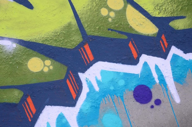 輪郭と影付きの色のストリートアート落書き画のフラグメントをクローズアップ