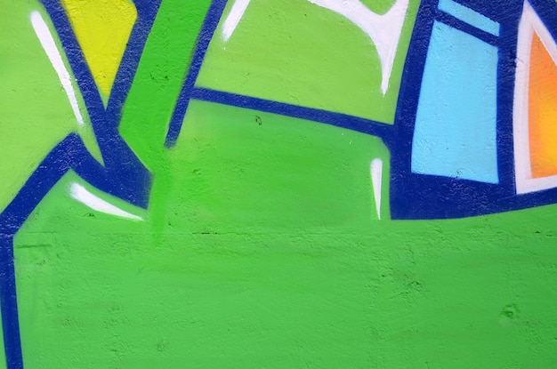 輪郭と影付きの色のストリートアート落書き画のフラグメントをクローズアップ