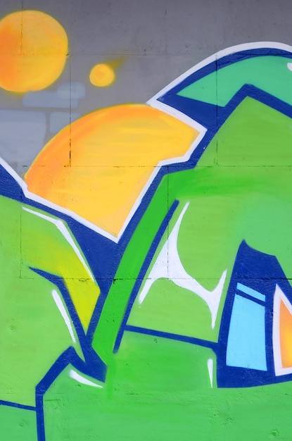 Fragment of colored street art graffiti paintings with contours and shading close up