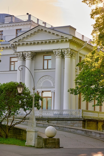 Fragment of the Elagin Palace in the park on a summer sunny morning in St. Petersburg