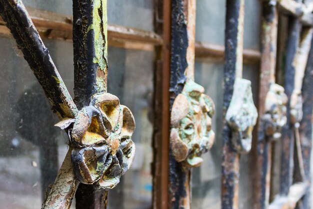 Fragment of ornamental wrought iron window grill in Kotor Montenegro