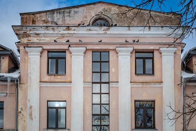 Fragment of pediment with windows and pigeons Cere Manor Latvia