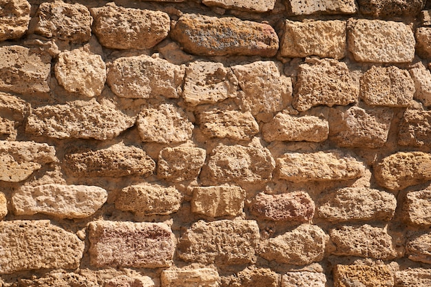 Fragment van de oude muur gemaakt van het kasteel. Goed weer