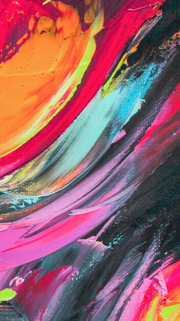 Fragment van veelkleurige textuurschilderij Abstracte kunst achtergrondolie op doek Ruwe penseelstreken van verf Close-up van een schilderij met olie en Paletmes Zeer gestructureerde details van hoge kwaliteit