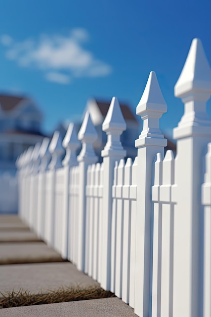 Photo a fragment of a white vinyl fence fencing of the house territory copy space created with generative ai technology