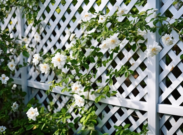 A fragment of a white vinyl fence Fencing of the house territory Copy space created with Generative AI technology