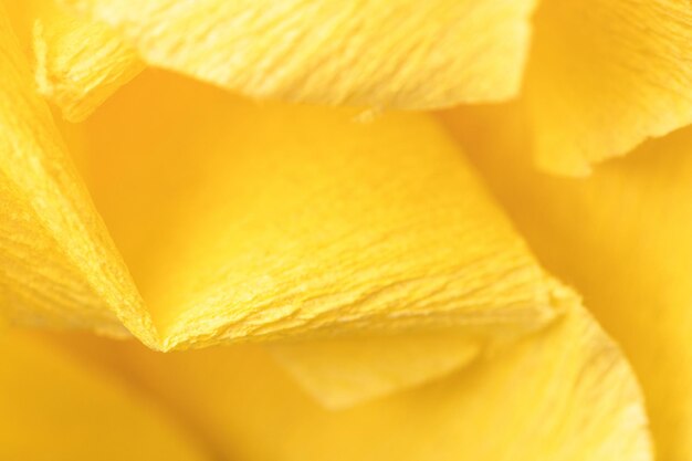 크레이프 종이로 만든 노란 꽃의 조각 매크로 사진