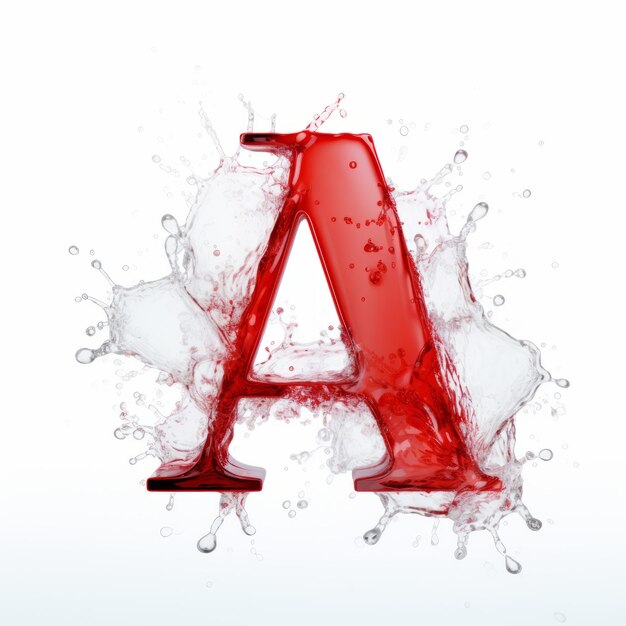 Photo fragmented advertising red letter a with water splashing