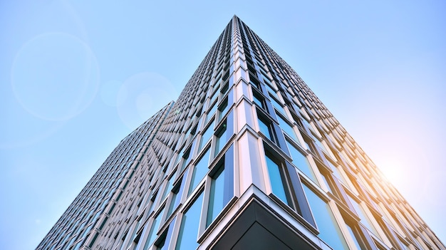 Fragments of building in business district of modern city Highrise office building in downtown