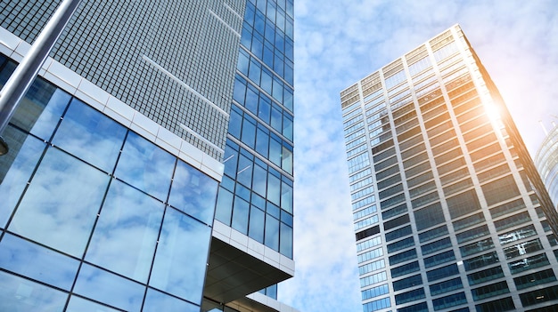 Fragments of building in business district of modern city Highrise office building in downtown