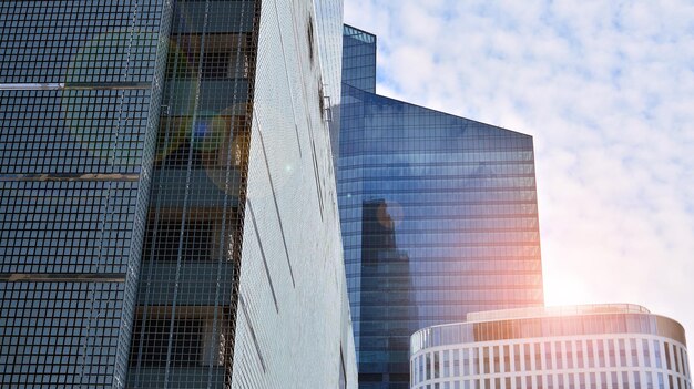 Photo fragments of building in business district of modern city highrise office building in downtown