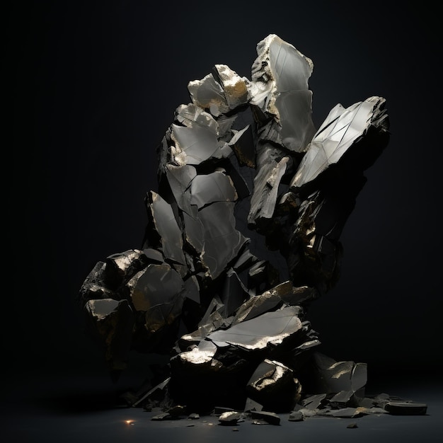 Photo fragments of darkness abstract hyperrealistic broken marmor sculpture in a unique and dramatic dark