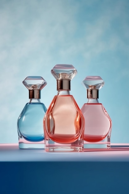 Foto display delle fragranze con uno sfondo fresco ed elegante presentazione del prodotto profumo