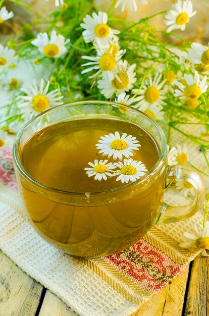 Fragrant chamomile medicinal tea in a cup