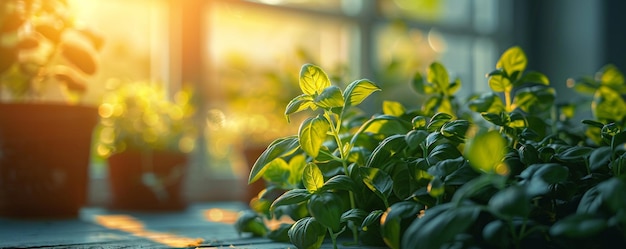 Photo fragrant herbs thriving in a small garden offering background