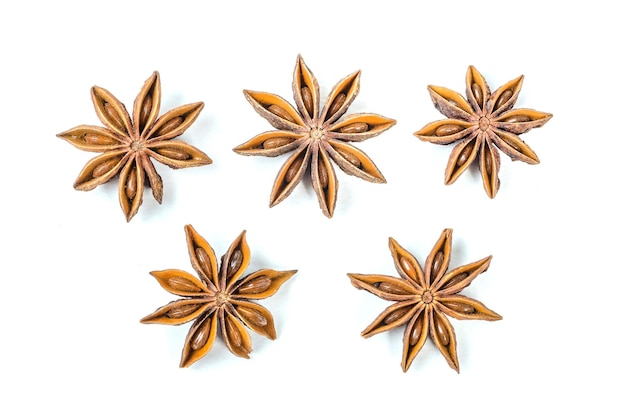 Fragrant spice star anise isolated on white background