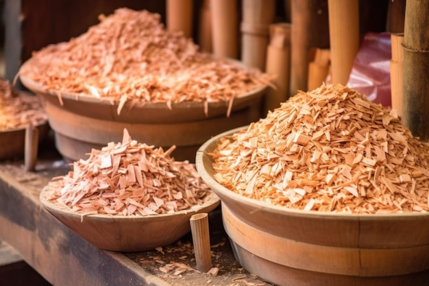 Fragrant wood shavings used in incense production