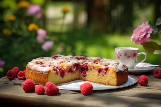 Frambozencake in de tuin Genereer Ai