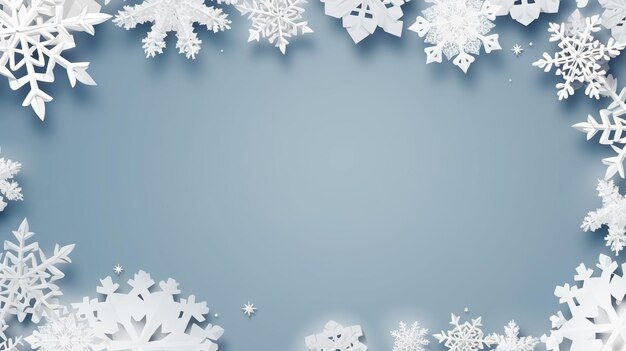 Frame 3d cut out white snowflakes banner with place for text copy space