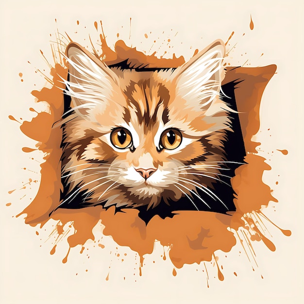 Frame of Adorable Maine Coon Kitten Shaped to Resemble a Mai For Kid 2D Flat Creative Design Art