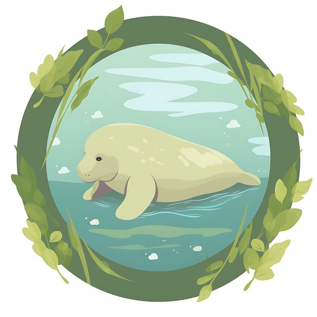 Photo frame of amazonian manatee calf create a frame mirroring a s for kid 2d flat creative design art