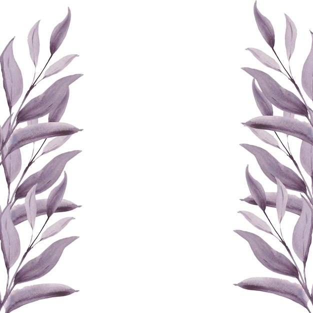 Frame Aquarel paarse bladeren Een set elementen op een witte achtergrond Boom blad en tak