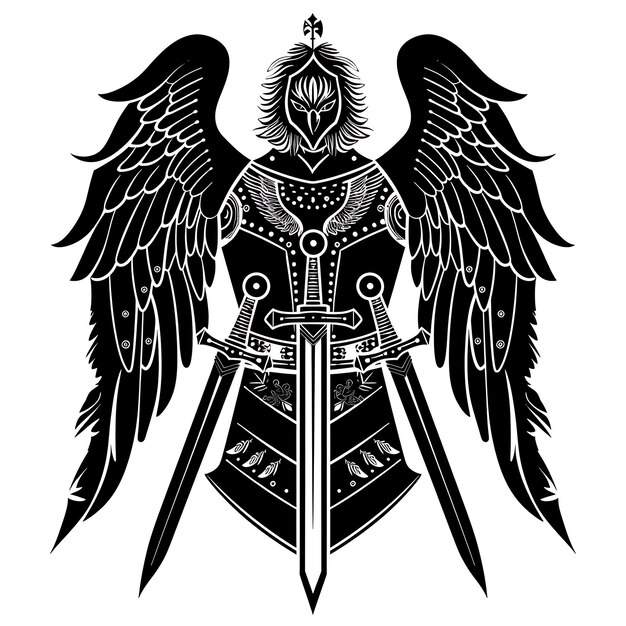 Frame of Armor CNC Art With Eagle and Sword Designs Small Eagle and CNC Die Cut Outline Tattoo