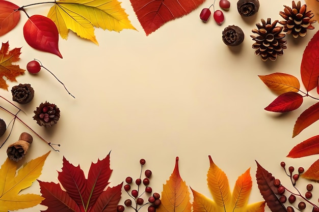 A frame of autumn leaves and berries