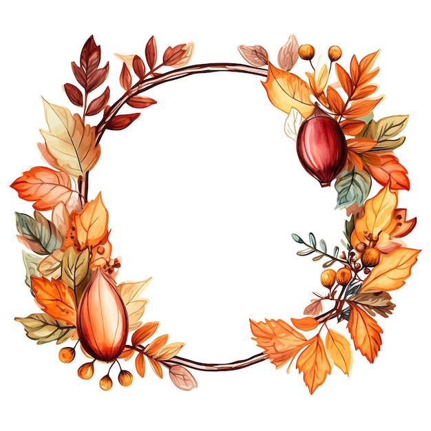 フレーム秋の葉楕円形のフレーム、ドングリ、カエデの葉、栗、創造的な落書き装飾