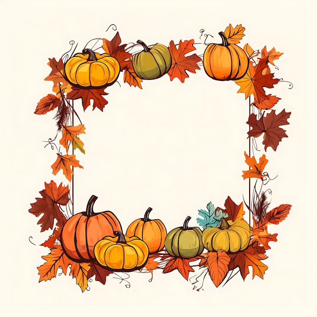 Frame Autumn Themed Scribbles Hexagonal Frame With Leaves Pumpkins Creative Scribbles Decorative