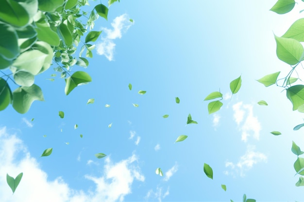 Frame and background of blue sky with dancing green