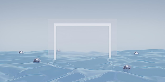 Frame background floating on water surface Frames for products and advertisements 3D illustration