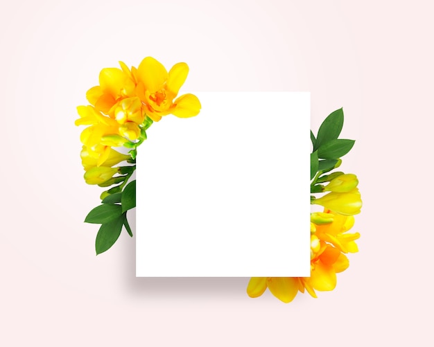 Photo frame banner design using spring flowers plants