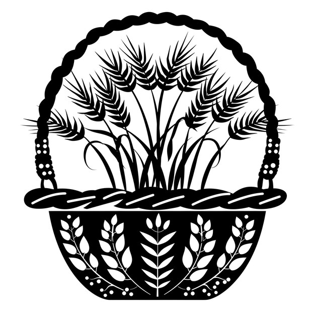 Frame of Basket Weaving CNC Art With Wheat Stalks and Grains for Dec CNC Die Cut Outline Tattoo