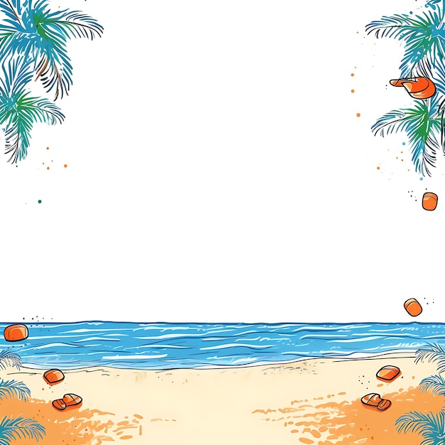 Frame Beach Vacation Scribbles Frame With Flip Flops Palm Trees an Creative Scribbles Decorative