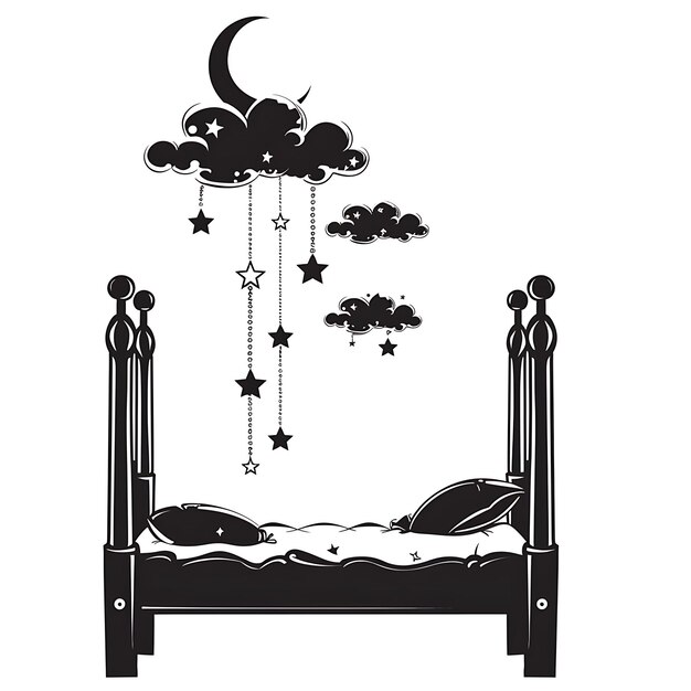 Frame of Bed CNC Art With Cloud and Star Designs Small Cloud and Sta CNC Die Cut Outline Tattoo