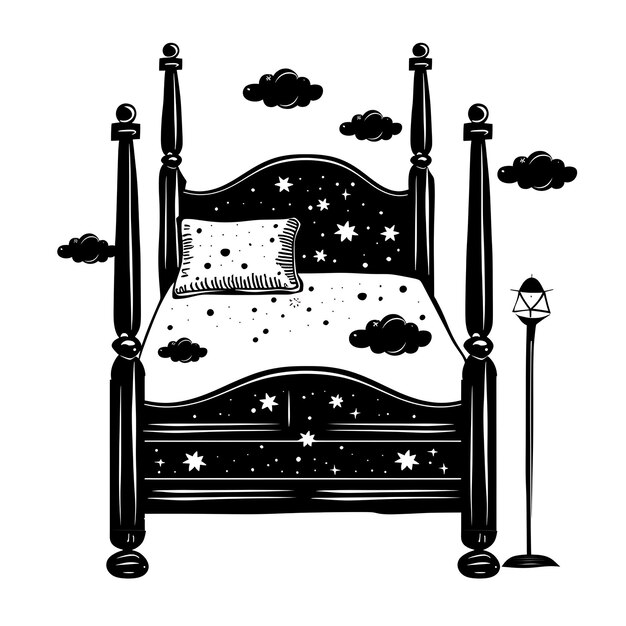 Frame of Bed CNC Art With Cloud and Star Designs Small Cloud and Sta CNC Die Cut Outline Tattoo