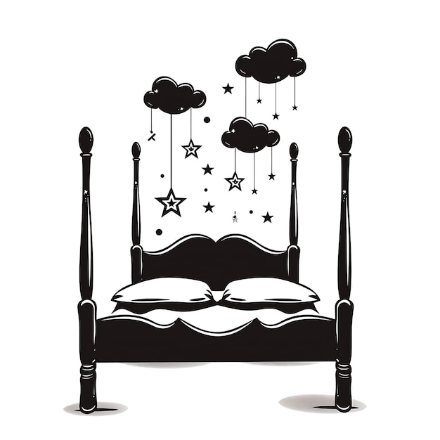 Frame of Bed CNC Art With Cloud and Star Designs Small Cloud and Sta CNC Die Cut Outline Tattoo