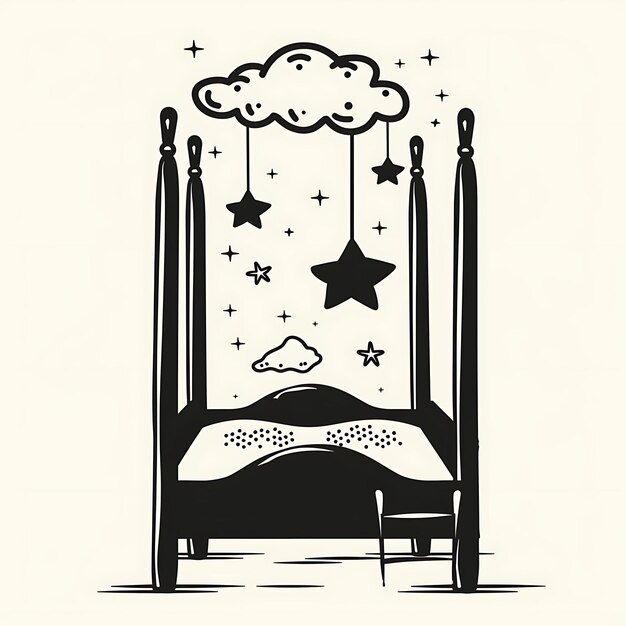 Frame of Bed CNC Art With Cloud and Star Designs Small Cloud and Sta CNC Die Cut Outline Tattoo