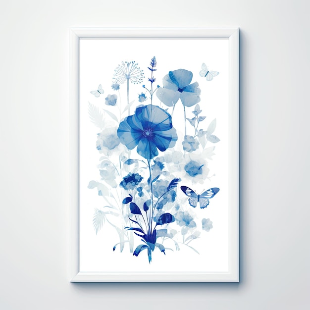 frame blue gentle floral pattern transpanent design collection tile frame scrapbook illustration