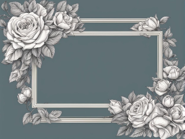 frame border with handdrawn blooming roses isolated on a transparent background